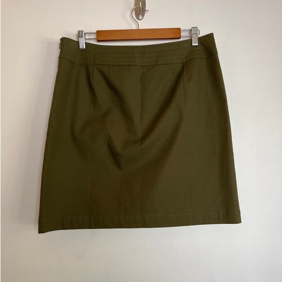 Talbots A-Line Mini Skirt Size 10 Army Green Side Zip Pockets Military Fall - Picture 2 of 7